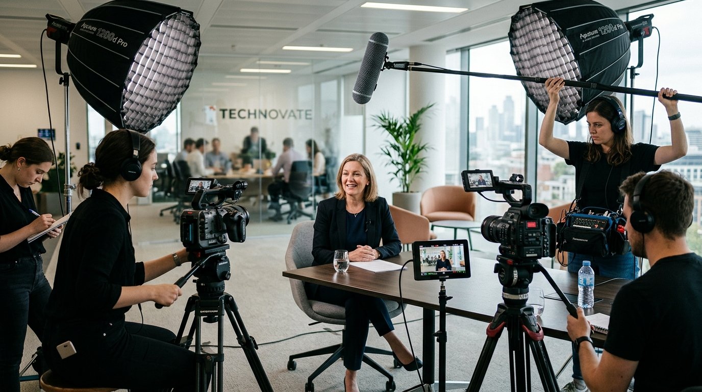 Testimonial interview with professional lighting and audio setup